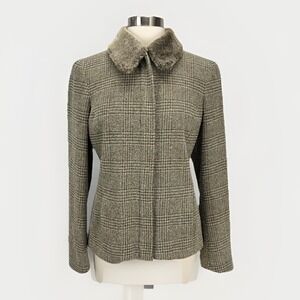 Ann Freedberg VTG Blazer Jacket Wool‎ Cashmere Old Money Faux Fur Collar Classic